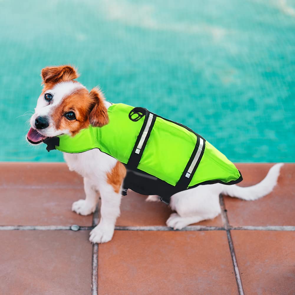 Gilet de Sauvetage Chien, FainFun Gilets de Sauvetage pour Chiens avec Bandes Réfléchissantes/Ceinture Réglable (Vert, XL)