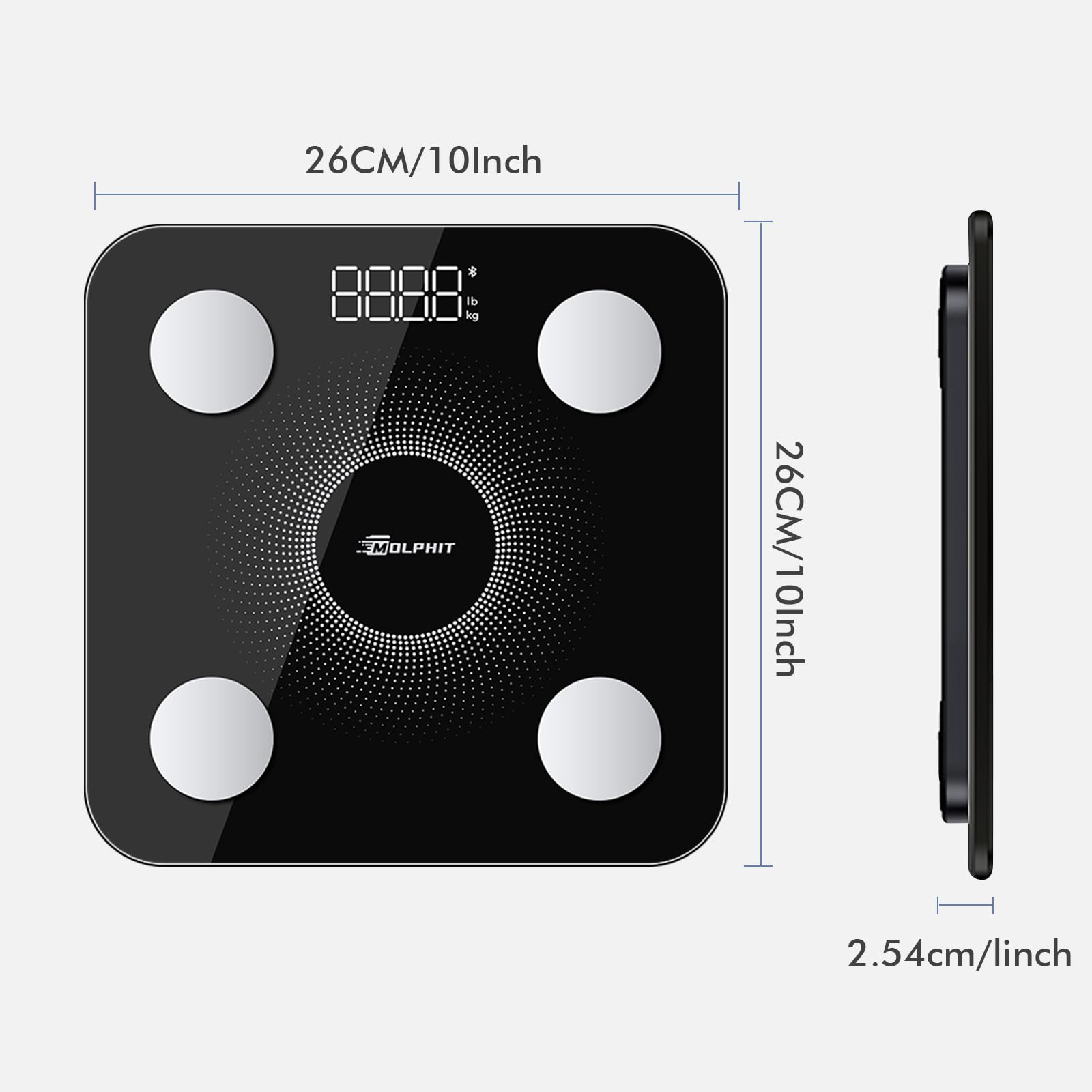 Bilancia Pesapersone Digitale, MOLPHIT Bilancia Pesapersone Bluetooth con App Intelligente, Professionale e per la Misurazione di Peso, Massa Grassa, BMI, Massa Muscolare, Massa Ossea eccetera