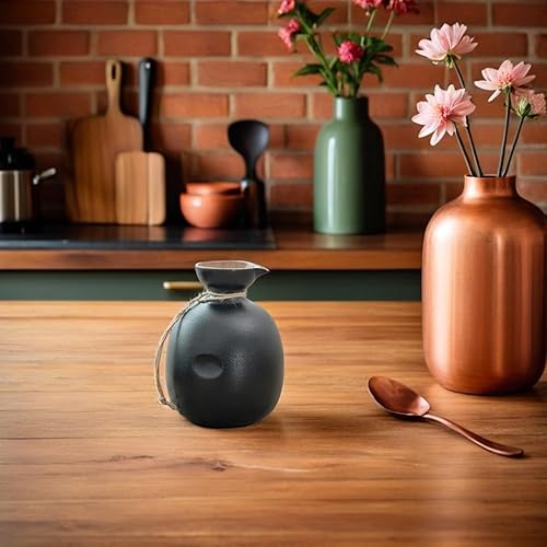Vista 7 de Yardwe Jarra de vino de cerámica, botella de sake japonés para uso doméstico, elegante diseño de cerámica negra, reutilizable, vajilla decorativa