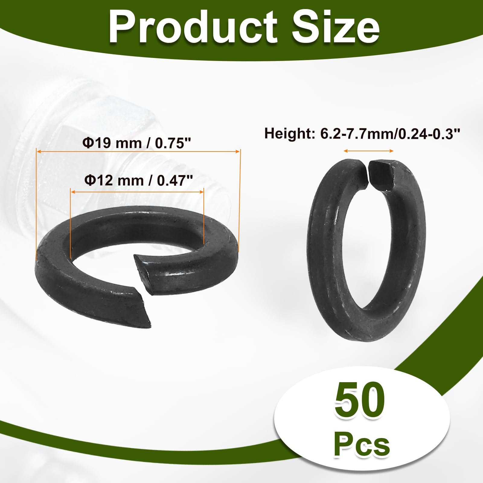 PATIKIL 50 Pcs Split Lock Washer, M12 Spring Lock Washer 304 Stainless Steel Lock Washers Assortment Kit for Screws Bolts Black - Image 2