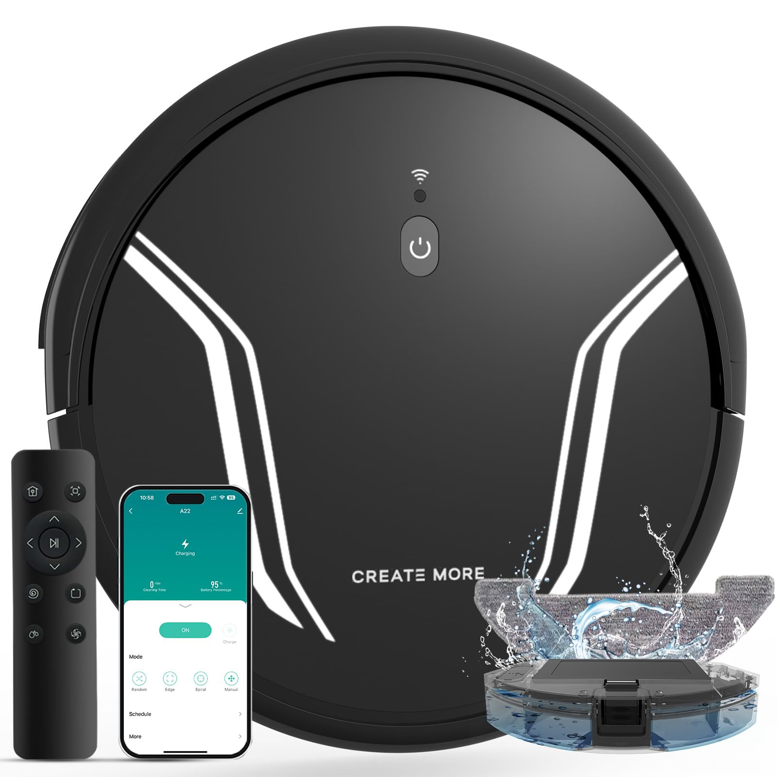 Robot Vacuum and Mop Combo, 3-in-1 Robotic Vacuum Cleaner, 5000Pa Strong Suction with Auto Recharging,Tangle Free, Timing Function, App/WiFi/Voice/Remote for Hard Floor and Pet Hair