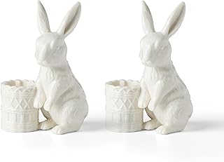 Lenox 897943 Wicker Creek Bunny Candle Holders, Set of 2, Easter Home Decor