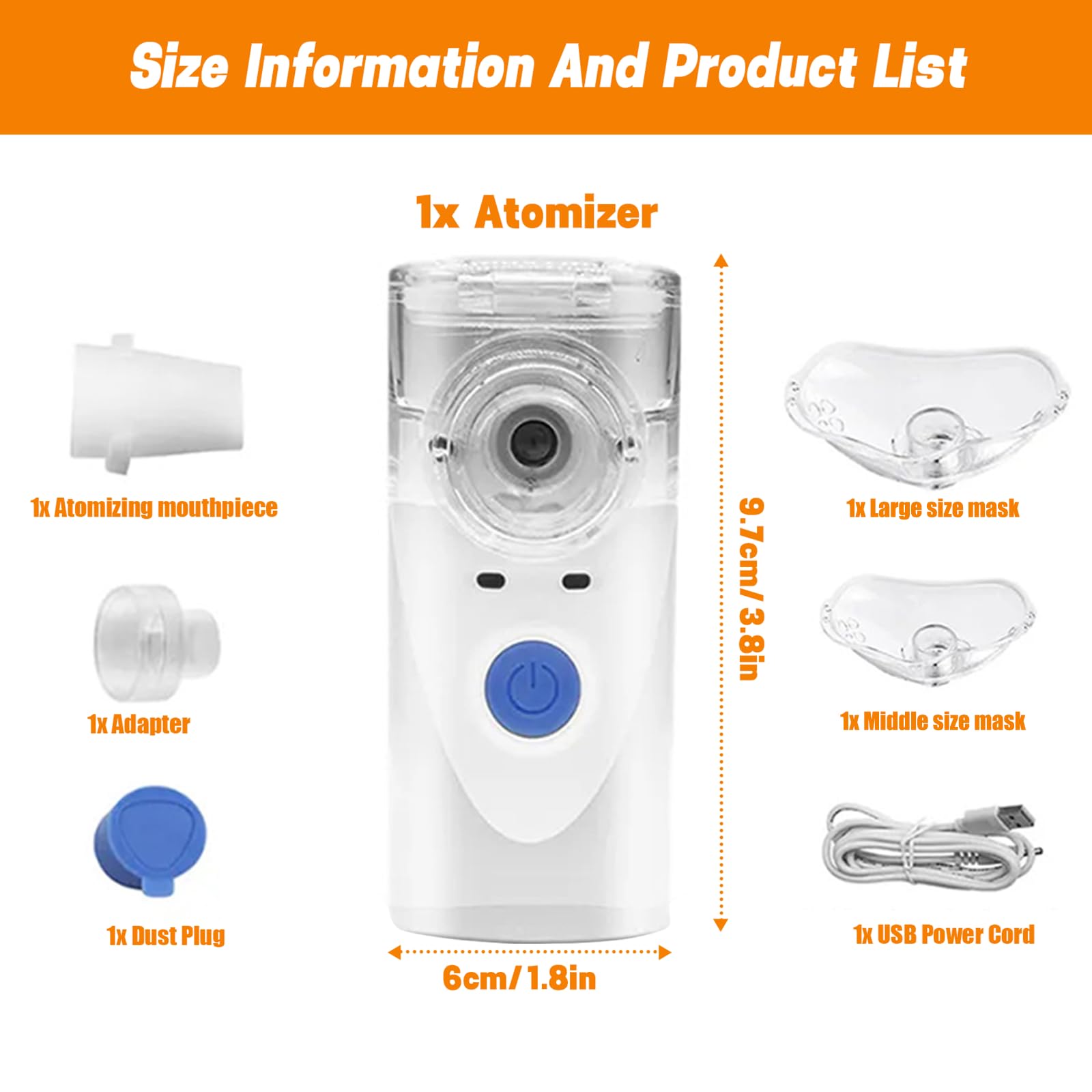 Nebulizador Portátil para Adultos & Niños & Bebe, Aerosol Ultrasónico Silenciosos Recargable USB con 2 Máscaras & 1 Boquilla, Eléctrico Inhaladores Ruido Bajo Mano para Hogar Uso Viaje