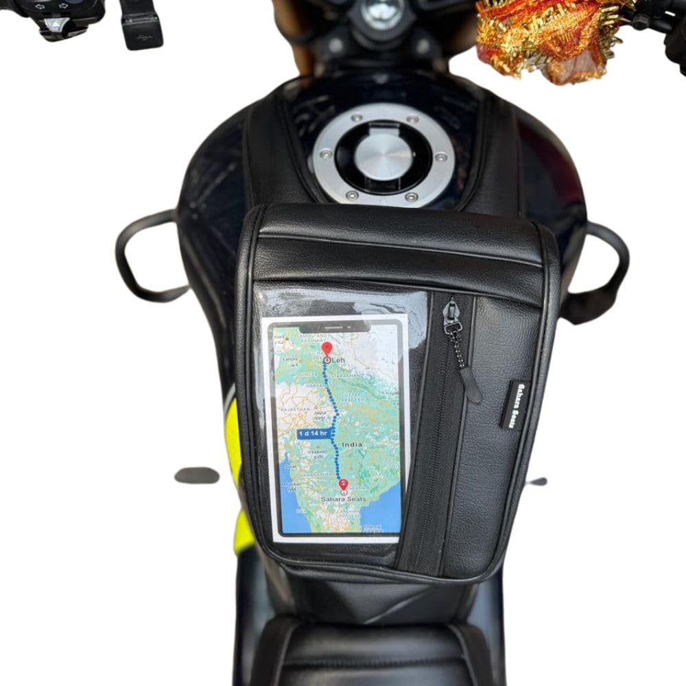 Sahara Seats Tank Cover with Mobile Pouch for TVS Ronin, Black, Polyester & Faux Leather, Modern Style.-image-42