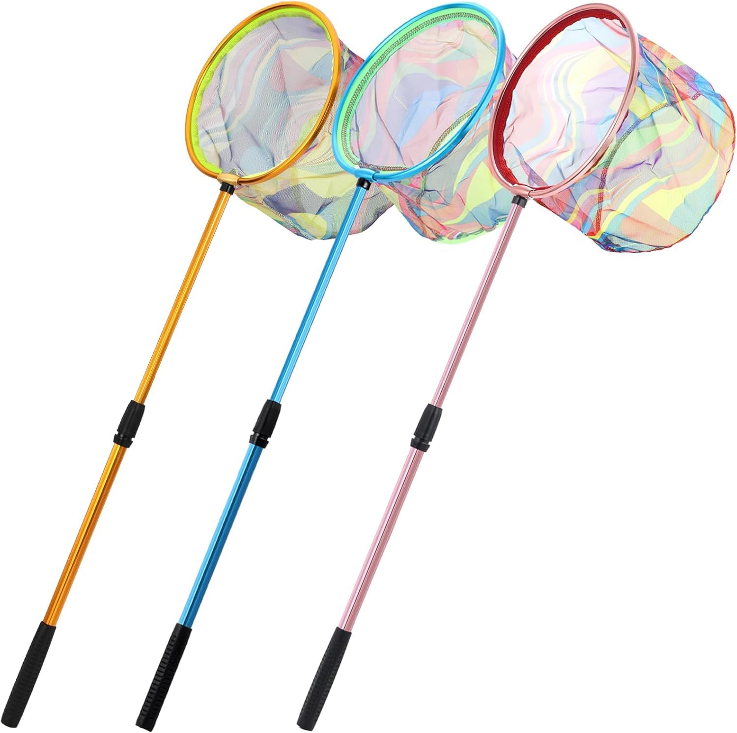 KAHEIGN 3 Pezzi Retini da Pesca per Bambini, 95CM Retino per Farfalle Telescopico Retino per Foglie da Piscina Estensibile da 68CM a 95CM -per Bambini Cattura Insetti Farfalle Pesci Uccelli (3 Colori)