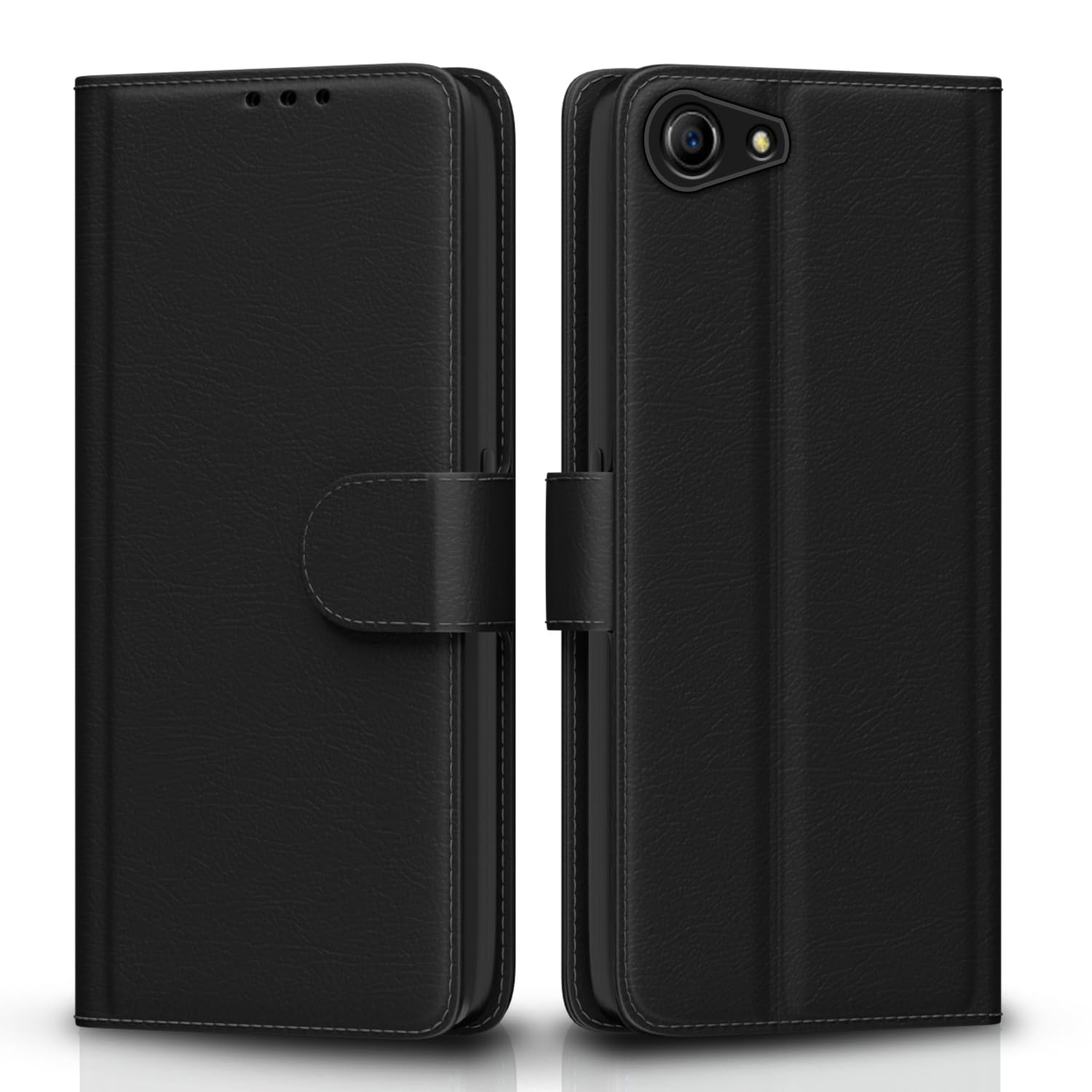 Pikkme Oppo A83 Flip Case Leather Finish | Inside TPU with Card Pockets | Wallet Stand and Shock Proof | Magnetic Closing | Complete Protection Flip Cover for Oppo A83 (Black)