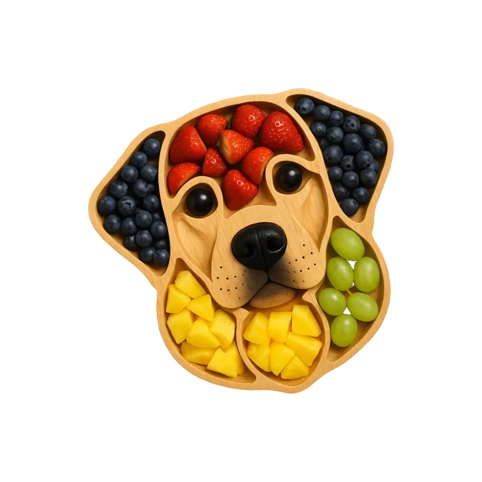 MALSSE Handcrafted Wooden Tray Dog Head Shaped Design Serving for Cheese Fruits and Appetizers Fruit Platter Serving Tray Wooden Dog Fruit