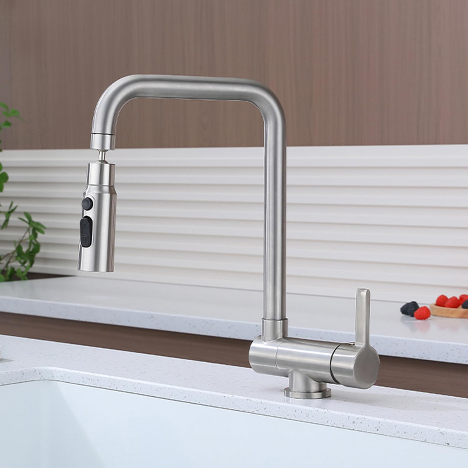 ZYCHSJXA Kitchen Folding Sink Tap Brushed 360 Degree Swivel Spout Single Lever Faucet Mixer Taps L Shape