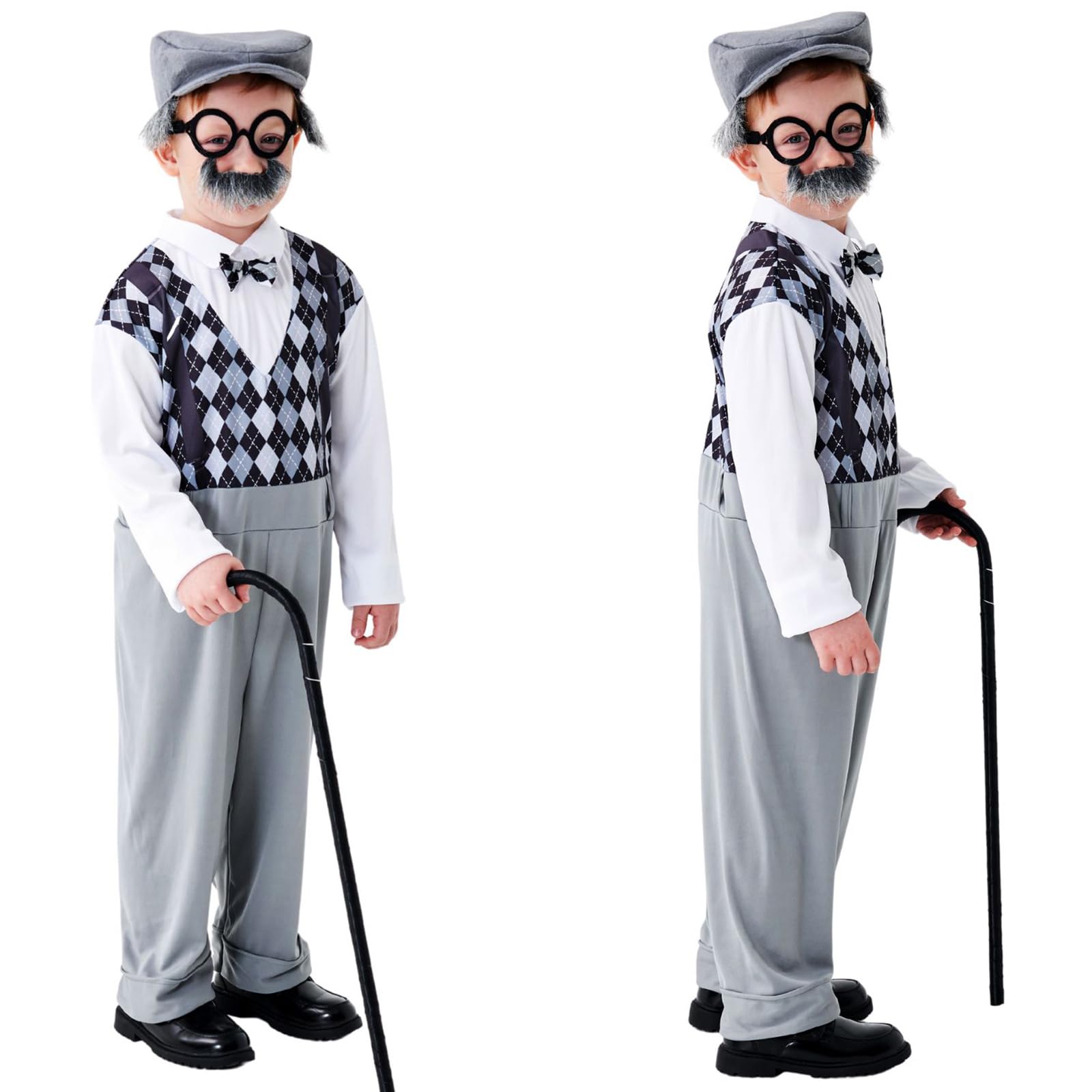maxToonrain Kids Old Man Costume Pretend To Be Grandpa Kit 3-12 Year Old Boys Fancy Dress for Halloween,Christmas,Easter Theme Party School Book Day (Gray - Image 4