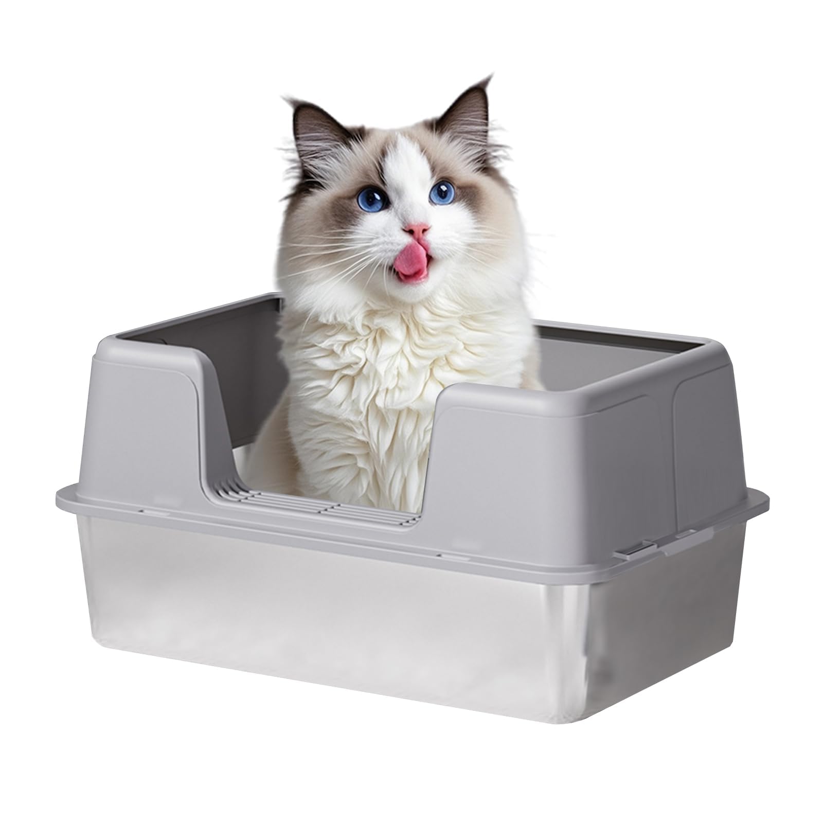 Aptliton Stainless Steel Cat Litter Box with High Sides, Splash Proof Anti-Scratch Metal Litter Tray, Easy Clean Large Cat Toilet with Non-Slip Base for Indoor Kittens Adult Cats, Grey 60×40×31.5cm