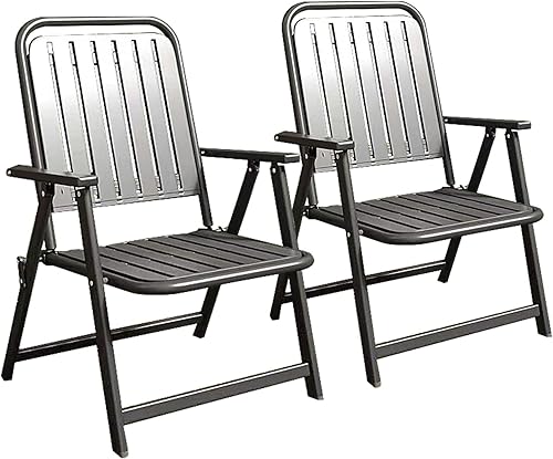 Patio Folding Chair Set of 2, Foldable Patio Chairs with Armrests, Home Balcony Comfortable Camping Chairs for Outside, Lawn, Courtyard,