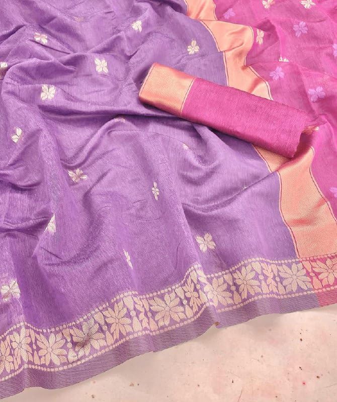 Image of Flosive inchLAVENDER Banarasi Jacquard Cotton Saree with Rich Golden Weaving and Designer Pallu inch