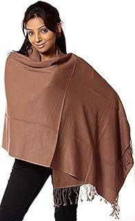Plain Silk de Pashmina Stole from Nepal Marrón Tawny Brown