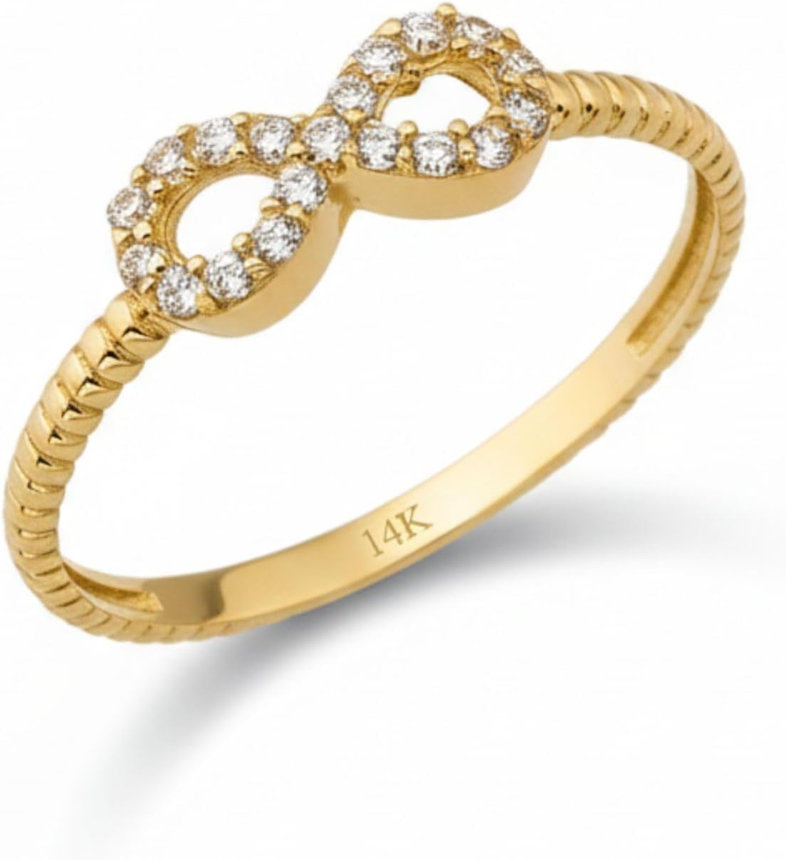 14K Real Solid Gold Ring for Women, Infinity Cubic Zirconia Ring, Stackable Band, Thickness 1.65 mm