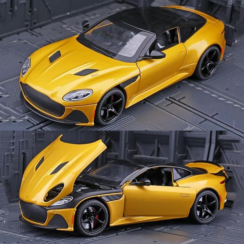 Image of Kids Model 1:24 Astorn Martin Die Cast Metal Car Pull Back Action Opening Doors with Realistic Engine Sound Lights Toy Car Gift for Boys - Yellow