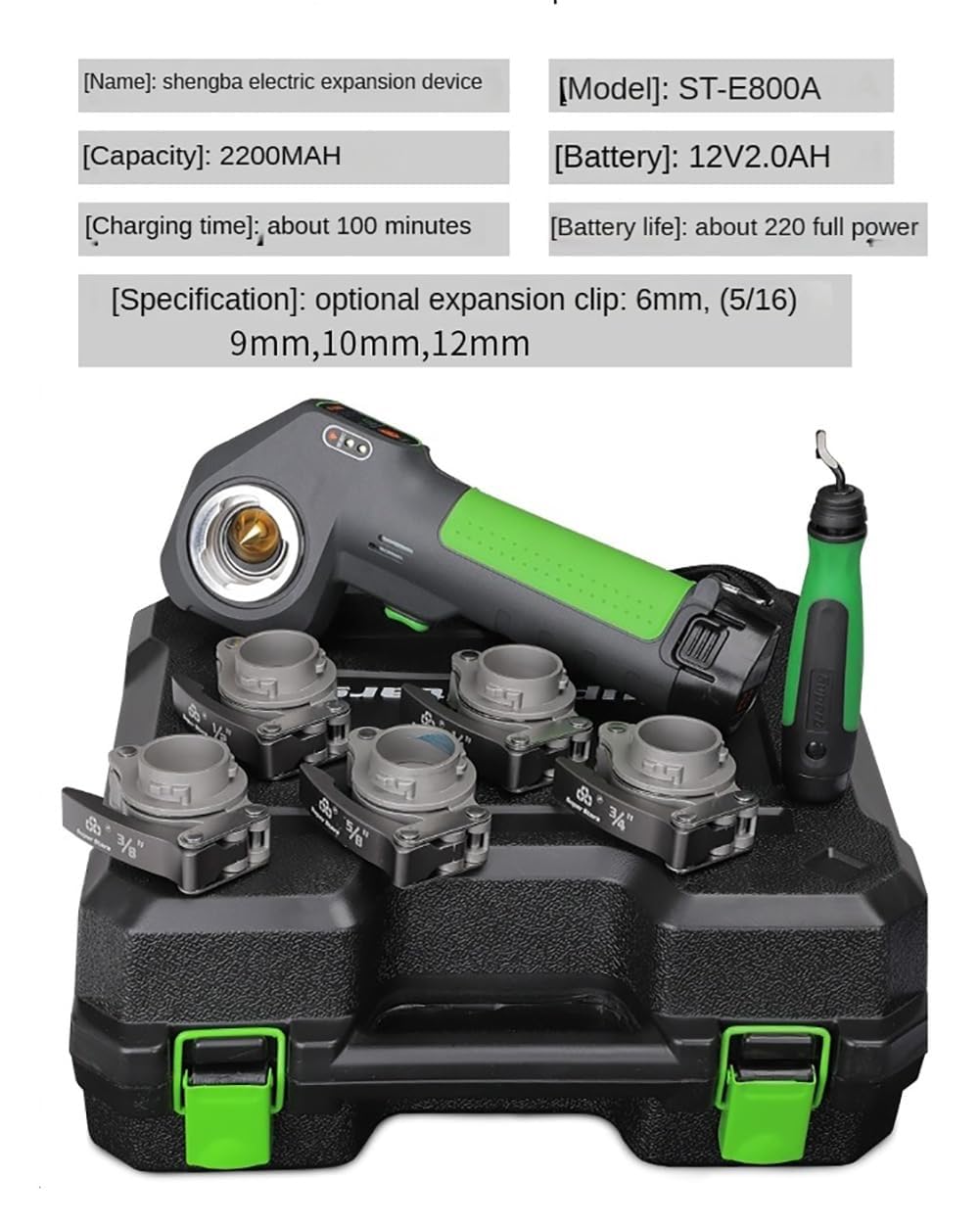 Automatische kabellose Bördelwerkzeugsätze, elektrisches Rohraufweitwerkzeug mit 5 Bördelklemmen und 45°-Exzenterkegel, 2200 mAh Batteriekapazität, for Klimaanlagen zu Hause,Auto-/Kühlschrankreparatur