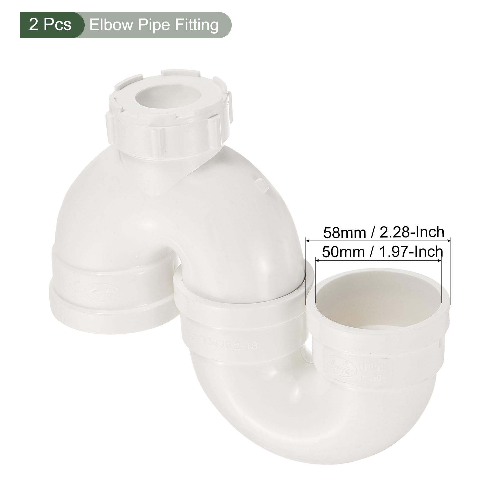 YOKIVE 2 Pcs Elbow Pipe Fitting, Union Joint Water Pipe U-Shaped Plumbing Connector with Checking Hole - Image 2