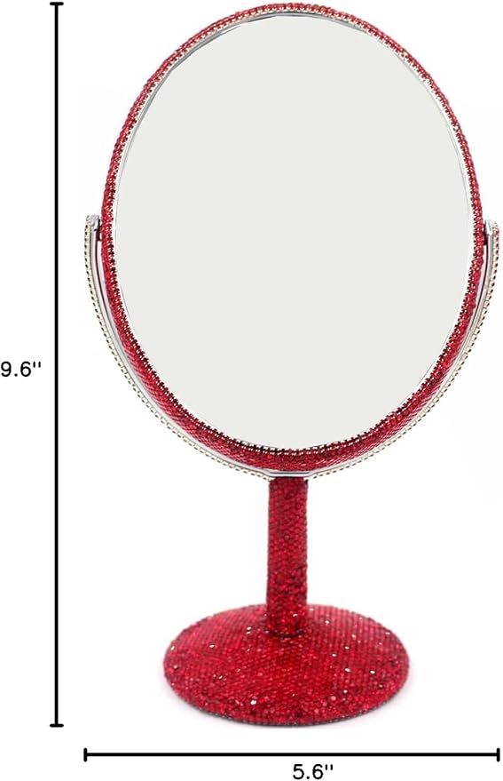 Espejo de maquillaje ovalado de metal con aumento 2X, giratorio, rojo miniatura 2