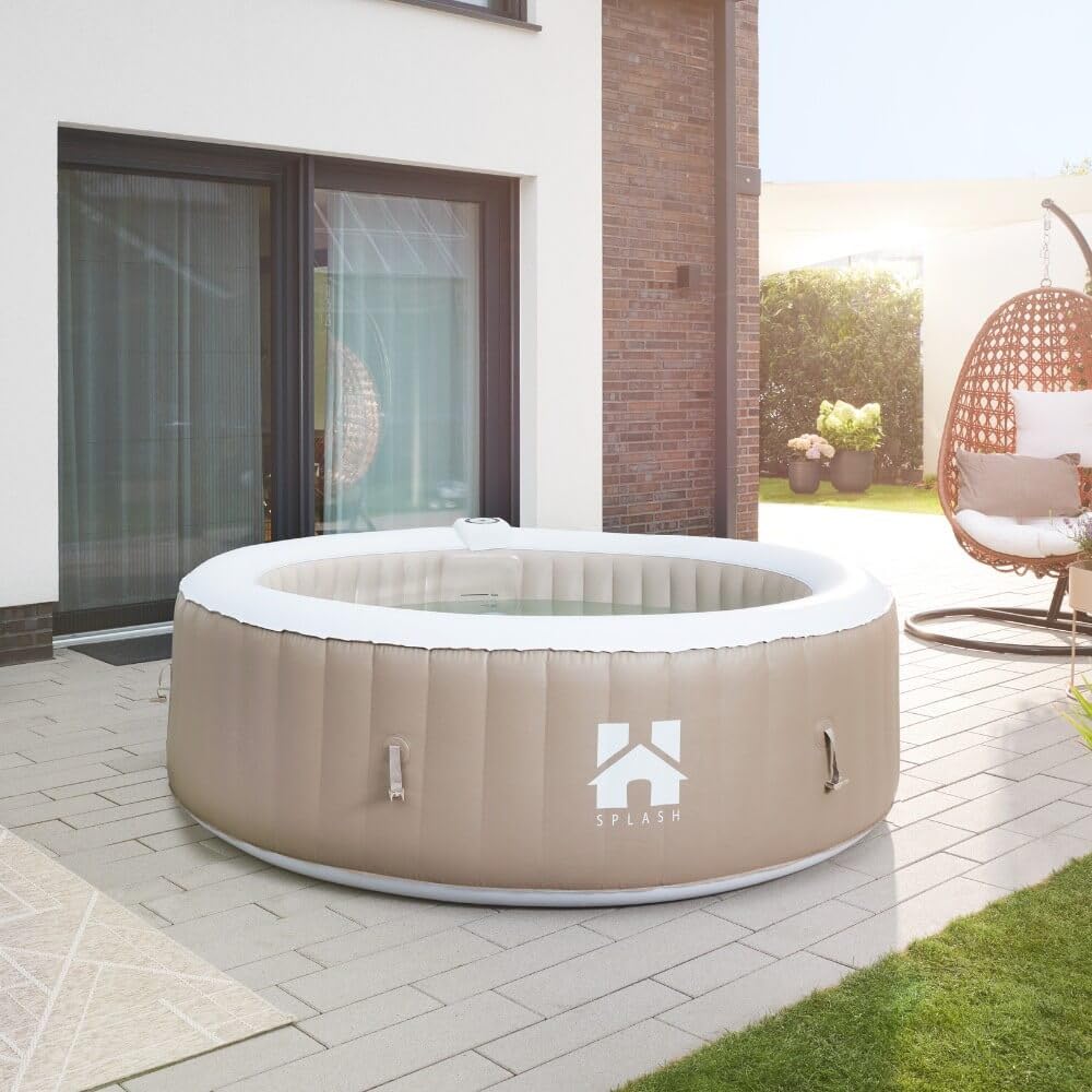 Home Deluxe - Bañera de hidromasaje Exterior - Splash - Color: Beige - ⌀ 208 cm, Altura 65 cm, 130 chorros de Aire - Incl. Cubierta, Juego de reparación, Juego de filtros I Bañera de hidromasaje
