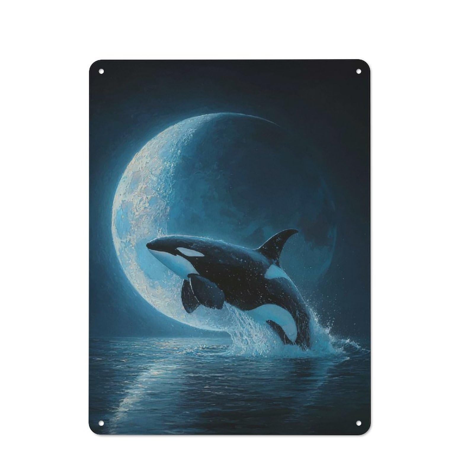 Junmoney Orca Leaping Under The Moon Rustic Metal Wall Sign 40X30cm For Kitchen Or Home Bar, Suited To Home Bar Enthusiasts