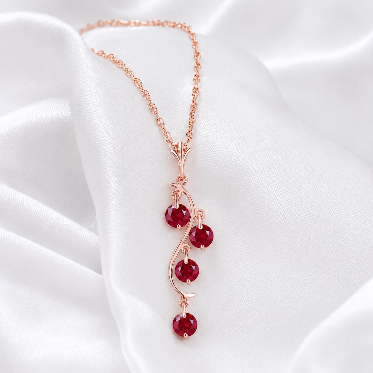 Galaxy Gold GG 14K Solid Gold Natural Ruby Dream Catcher Drop Pendant Necklace - 2.60 Carat July Birthstone, Stone of Passion & Protection, 14-24 Inch, Fine Jewelry for Women
