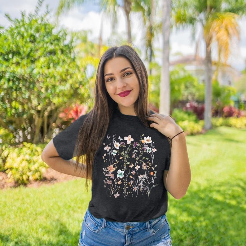 Women Boho Flower T Shirt Vintage Floral Graphic Shirt Botanical Tee Wildflowers Shirts Garden Lover Top - Image 4