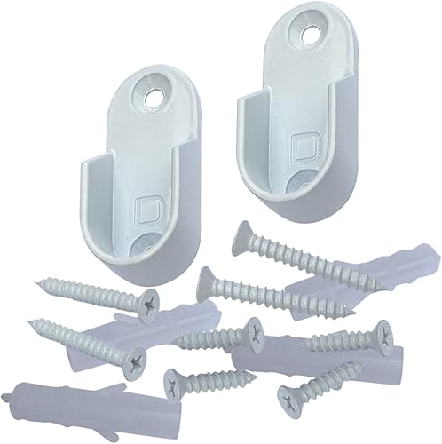 Soportes ovalados para barra de armario  Tipo atornillado  0.591 in x 1.181 in  Blanco brillante  Paquete de 2