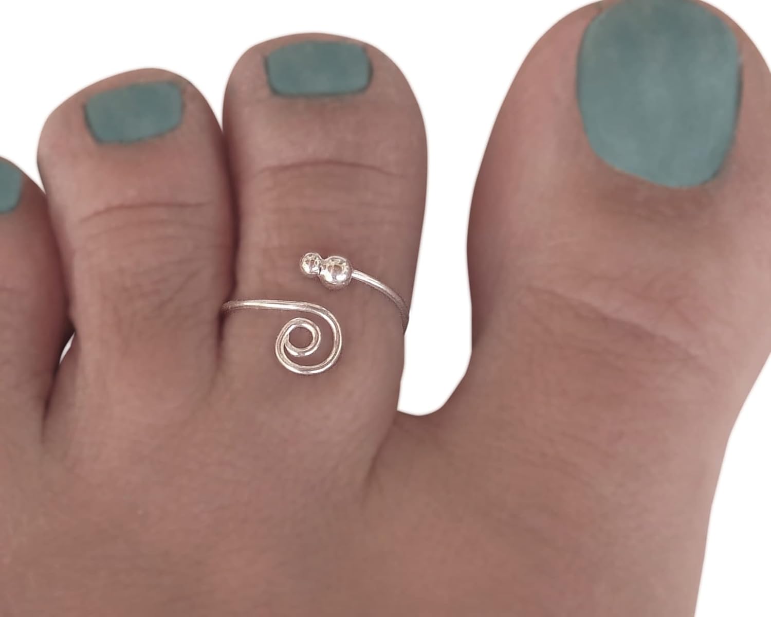 Handmade Silver Tiny Ball & Spiral Wire Warp Band Adjustable Toe Ring, 925 Sterling Silver, Swirl Thin Dainty Open Toe, Pinky or Knuckle Rings for Women, By MiYa Jewelry Creations