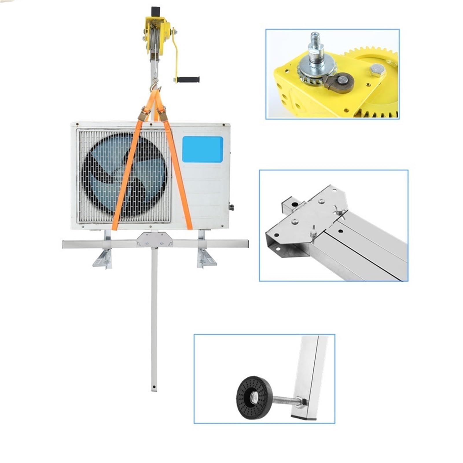 Air Conditioner Outside Installation Crane, Manual Stainless Steel Folding Air Conditioner Disassembly Small Crane MINGPING(Rope 20 Meter)