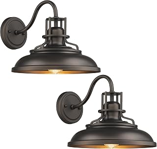 FEMILA Vintage Farmhouse Wall Sconces,2 Lights Indoor Outdoor Gooseneck Barn Lights for Porch Patio Garage, Oil Rubbed Bronze Finish, 4FY15-1W-2PK ORB