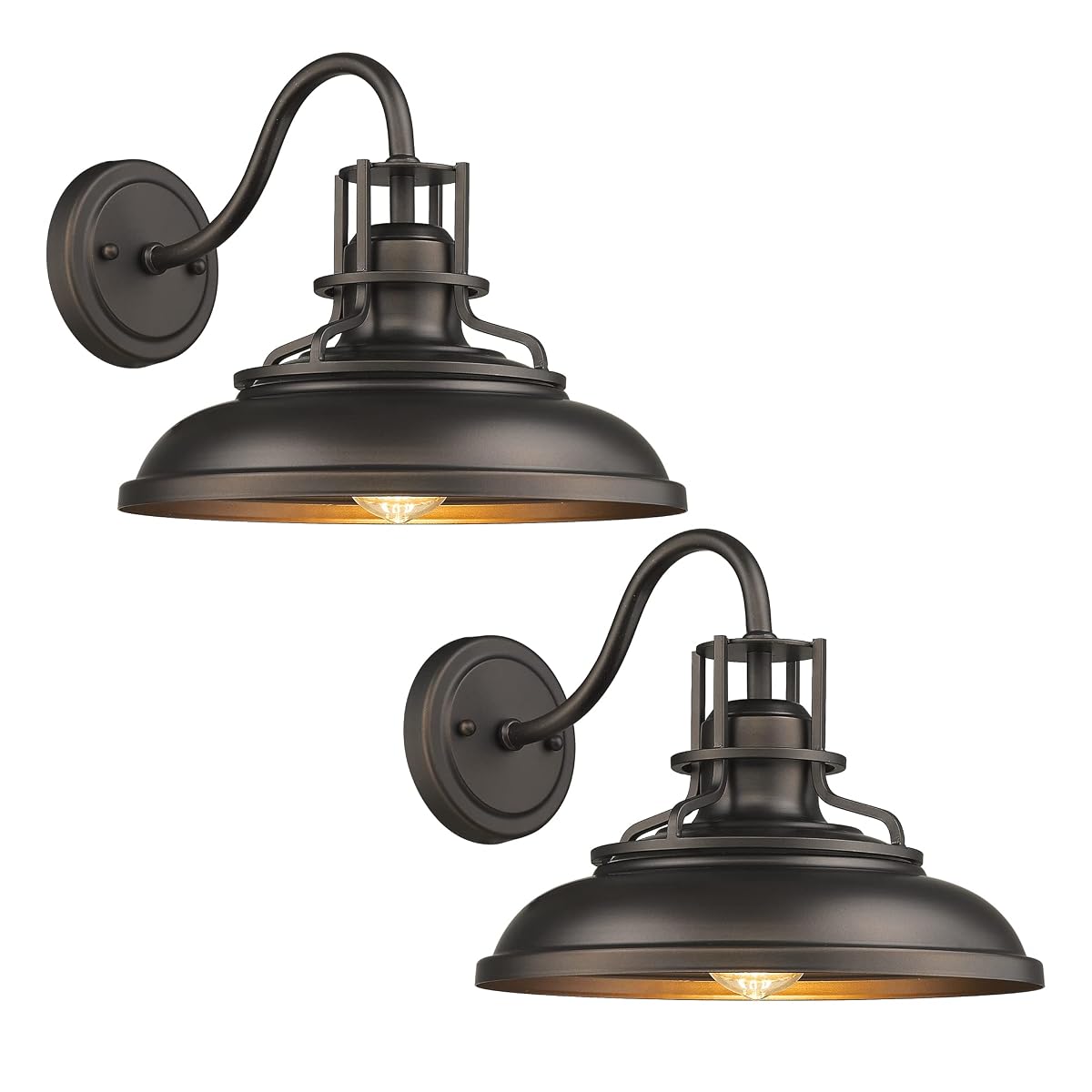 FEMILA Vintage Wall Sconces, 2 Lights Gooseneck Barn Lights, Oil Rubbed Bronze