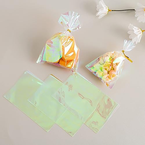 Miniatura 5 de Morepack Bolsas de celofán holográficas iridiscentes para el Día de la Madre, 6 x 9 pulgadas, 100 bolsas de regalo de fiesta con lazos giratorios de