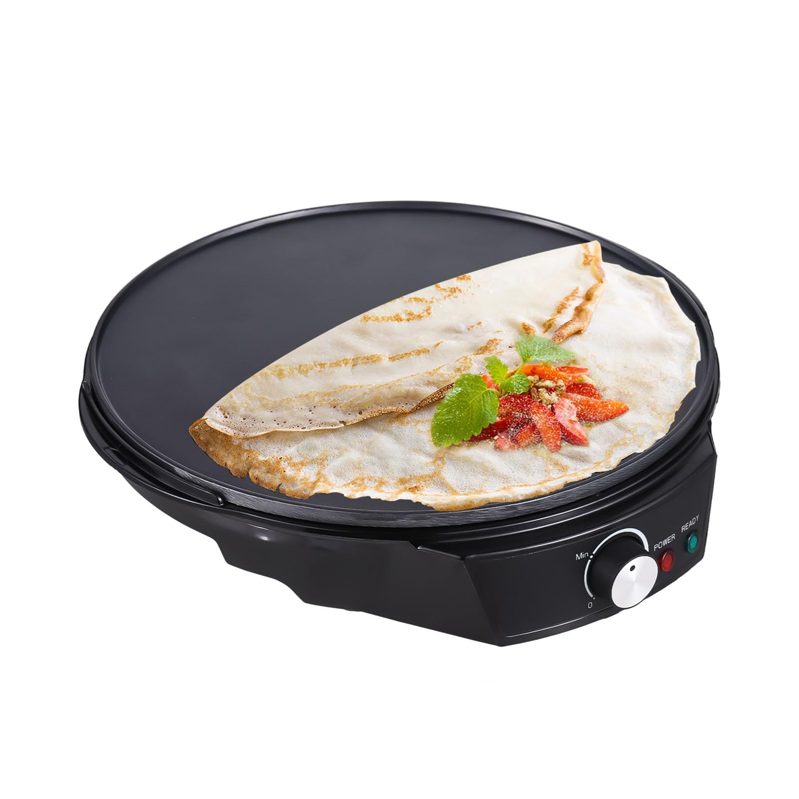 11 Inches Electric Crepe Maker, 1200W Non Stick Pancake Griddle Pan with Adjustable Temperature Control (50-210°C), Wooden Spatula and Batter Spreader for Crepes Tortillas (US