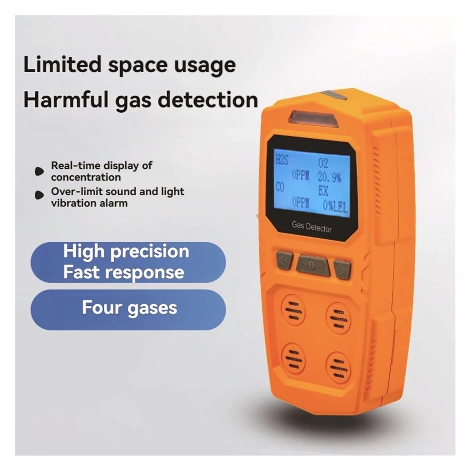 Détecteur De Gaz 4 En 1 Haute Précision - Mesureur Combustibles Et Toxiques Dangereux (O2, CO, H2S) Haute Précision