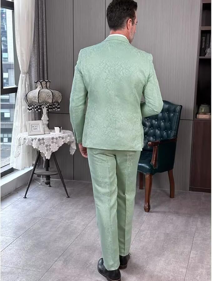 Men's 2 Piece Jacquard Suits for Wedding Shawl Lapel Slim Fit Groom Jacquard Tuxedos Blazer Pants Sets4
