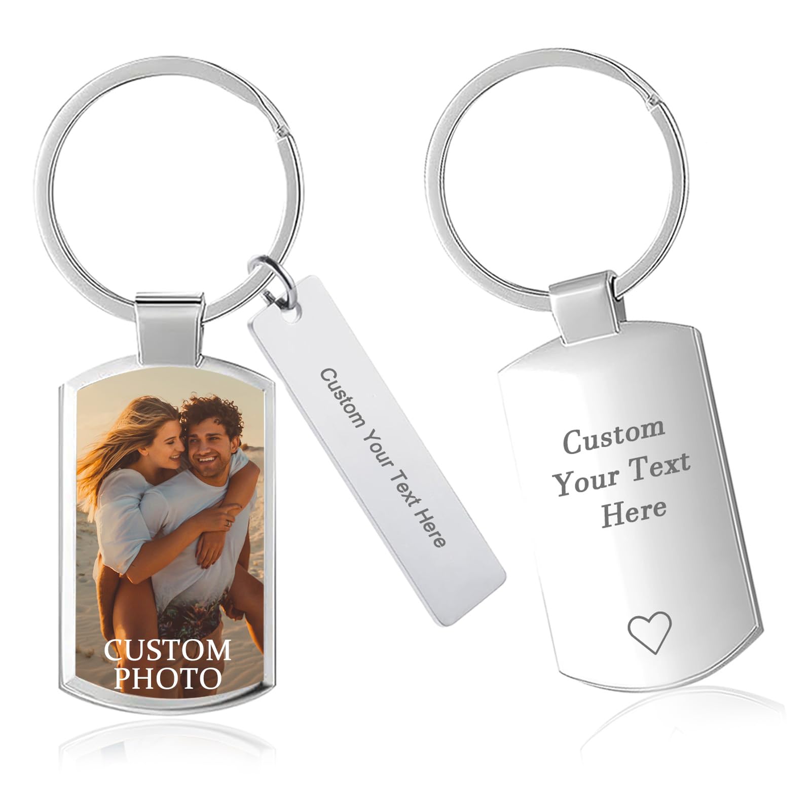 Qsz Unisex Rectangle Personalised Photo Keyring Custom Keyrings With Engraved Photo Text Personalized Gifts For Men Boyfriend Dad Friend (Rectangle)