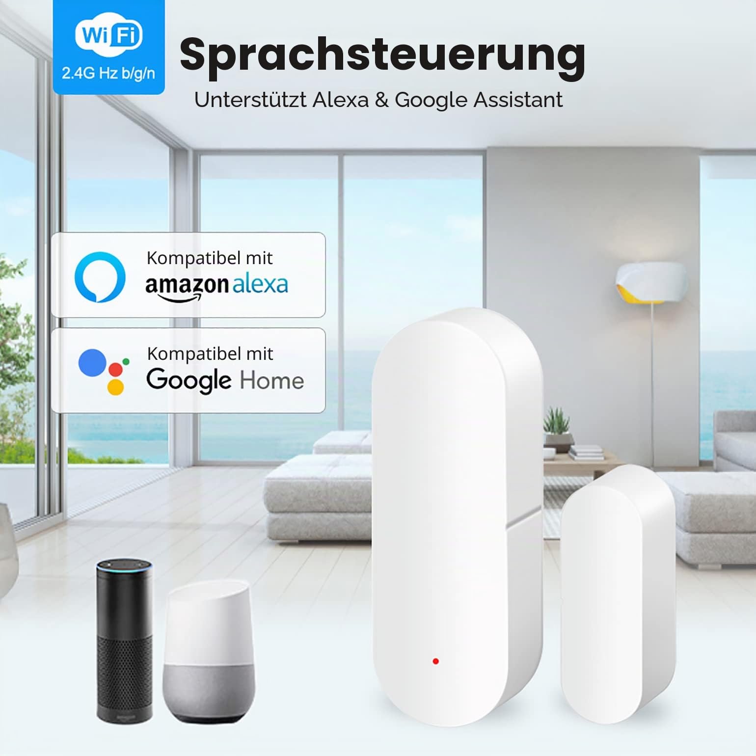 Tür-Fenster-Sensor: Smart Tuya Türsensor Kostenlose App Echtzeit-Benachrichtigungen, WiFi Fensterkontaktsensor für Heimsicherheit & Smart Home Automation, Arbeiten mit Alexa Google Assistant (4 Pack)