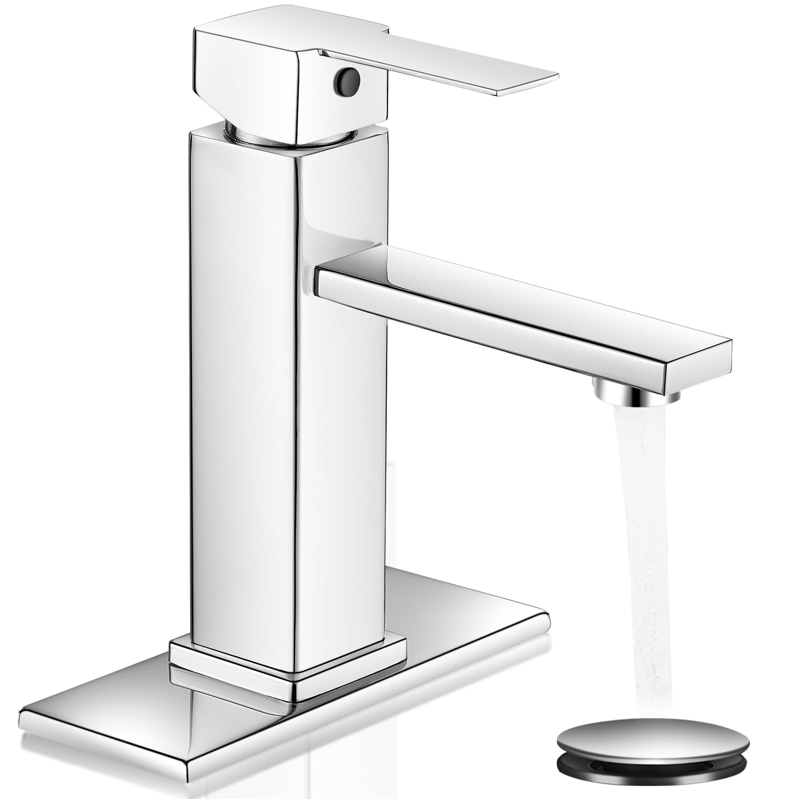 Grifo de baño cromado YXOCVIR de un solo agujero con drenaje de baño desplegable Grifo de baño de una sola manija adecuado para fregaderos de tocador, RV, casas de campo, adecuado para instalación de