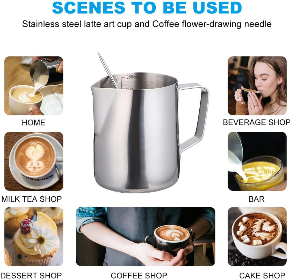 Stainless Steel 350ml Milk Frothing Pitcher with Latte Art Pen