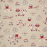 PESO APROXIMADO: 180 gr/m² Kt KILOtela Tela Loneta Estampada, Decoración, Tapizar, Cojines, Cortinas, Colchas, Bolsos, Manteles, 300 cm Largo x 280 cm Ancho  Búhos, Rojo ─ 3 Metros