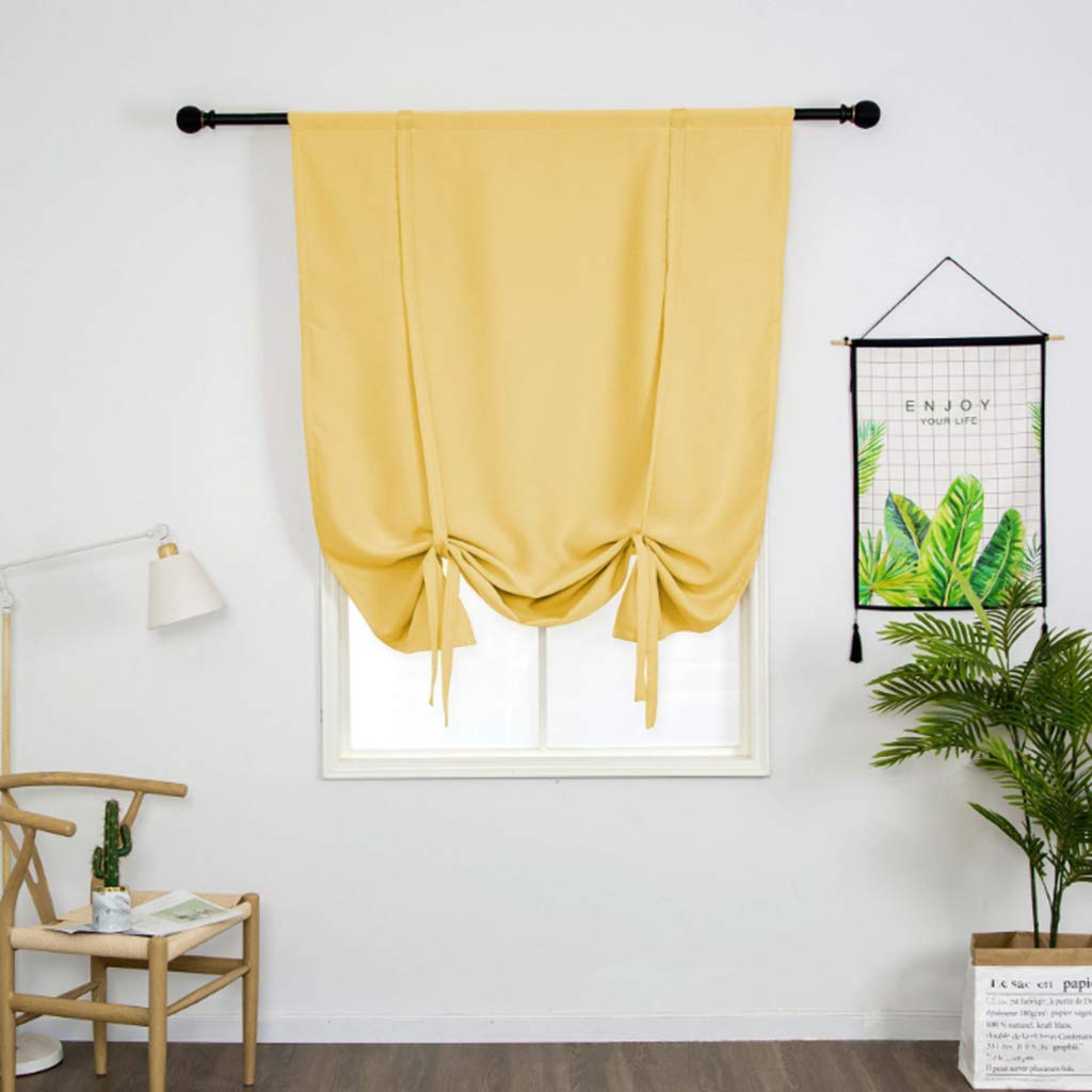 SIMPVALE Roman Blackout Short Curtains with Tie Up Thermal Insulated Blackout Curtain, with Rod Pocket Blind for Bedroom Living Room Kitchen (Yellow, 80 x 140 cm)