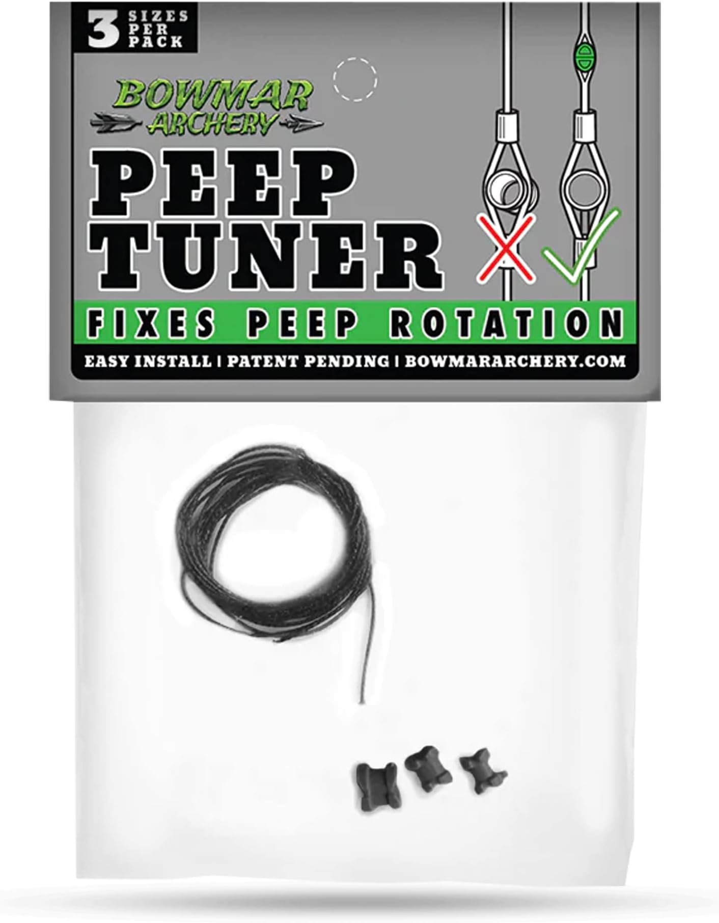 Bowman Archery Peep Tuner, Fix Peep Rotation with Ease, Effective and Easy to Install, 2 Sizes Included
