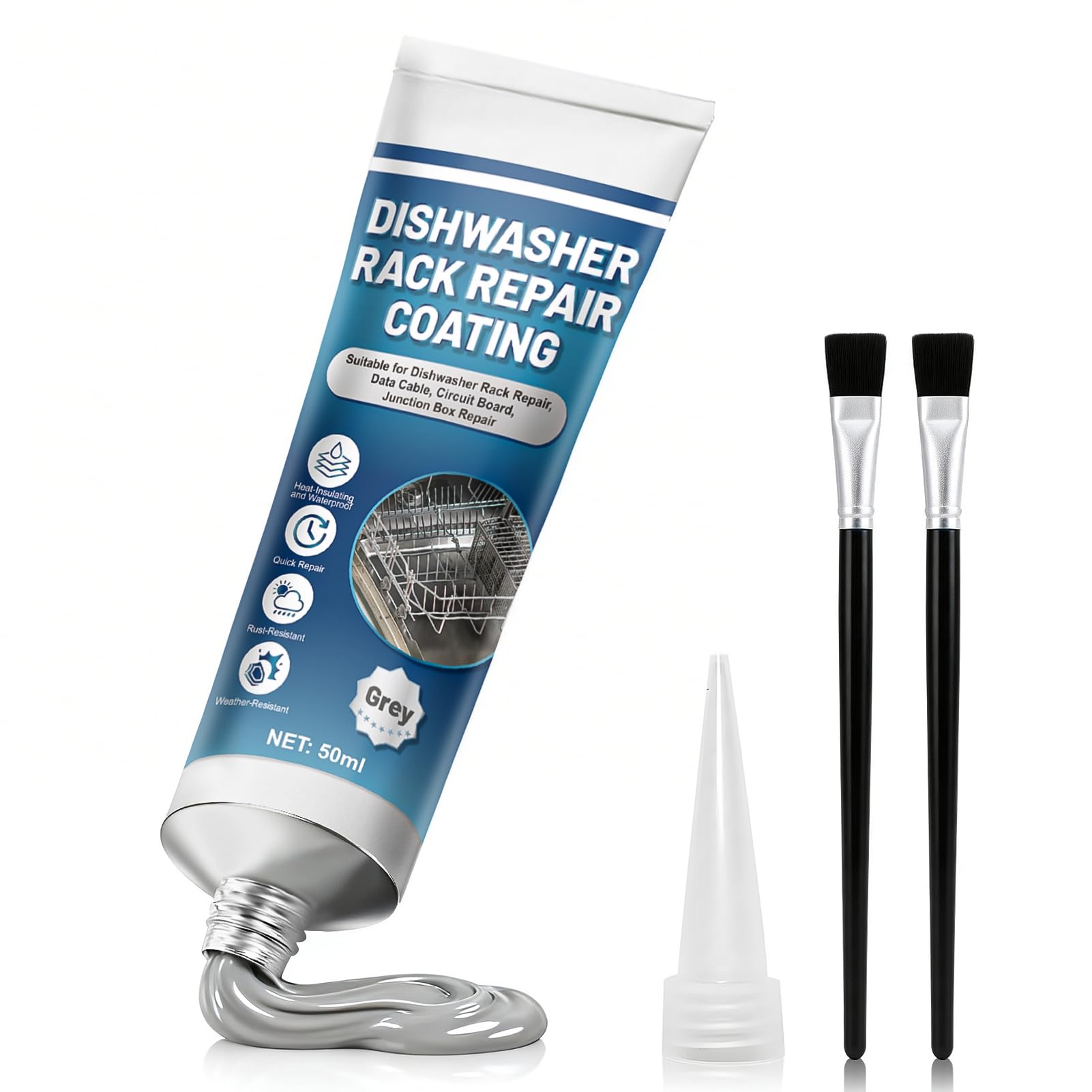 NoxGule Reparador Cesta Lavavajillas, Pintura para Cestas Lavavajillas, Rerack lavavajillas Gris, Fuerte Adherencia, Resistente al Agua, para Reparar Gomas Desprendidas en Cestas, Versión Mejorada