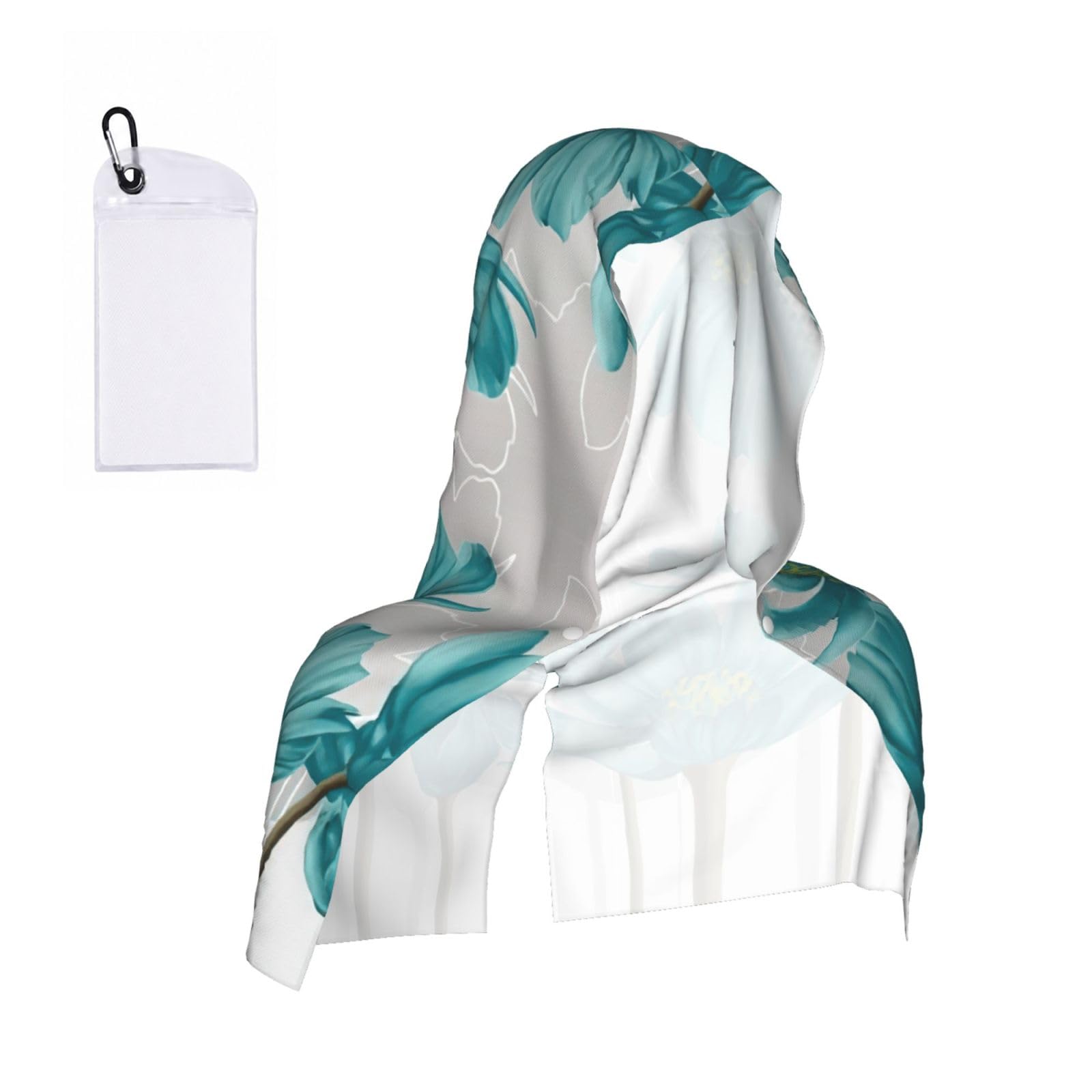 ZYJHYY Teal Grey And White Floral Print Unisex Swimming Towel Practical Camping Towel Skin-Friendly Cooling Towel For Workout Training