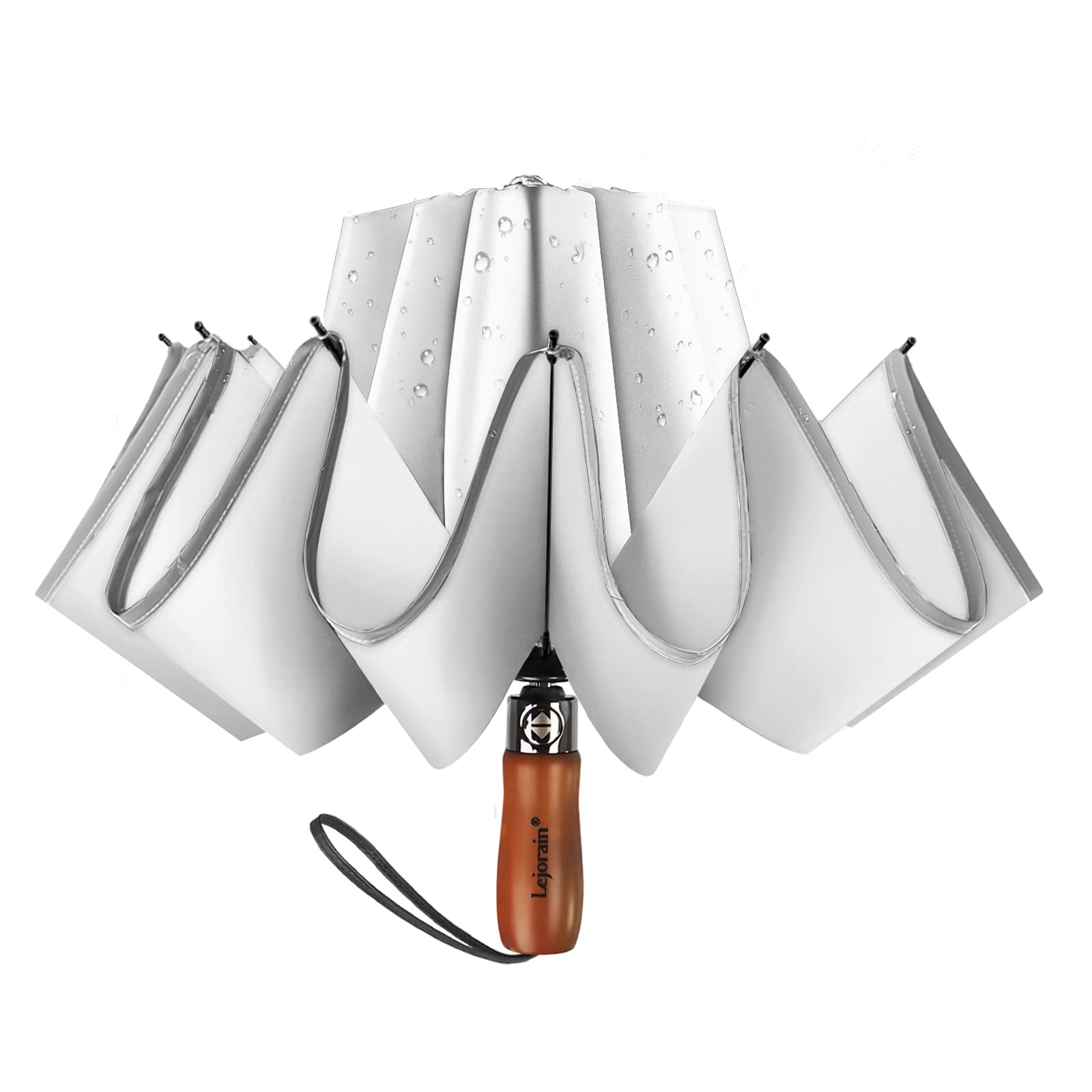Lejorain Parapluie de voyage inversé Blanc – Ouverture automatique – parapluie portable pour filles et garçons (50 pouces)
