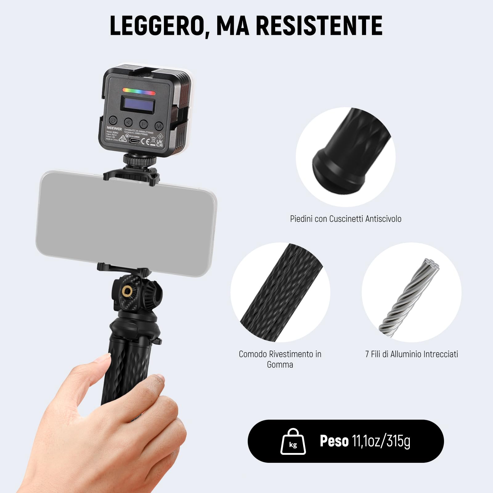 NEEWER Treppiede Flessibile per Telefono, Mini Cavalletto da Tavolo per Fotocamera con Portatelefono Nascosto, Attaco Action Cam Compatibile con iPhone GoPro DJI Insta360 Samsung per Vlog Video, TP34