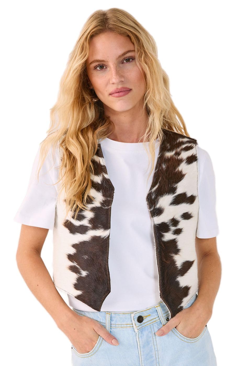 Nasty Gal Women's Animal Cow Hide Leather Waistcoat, M,