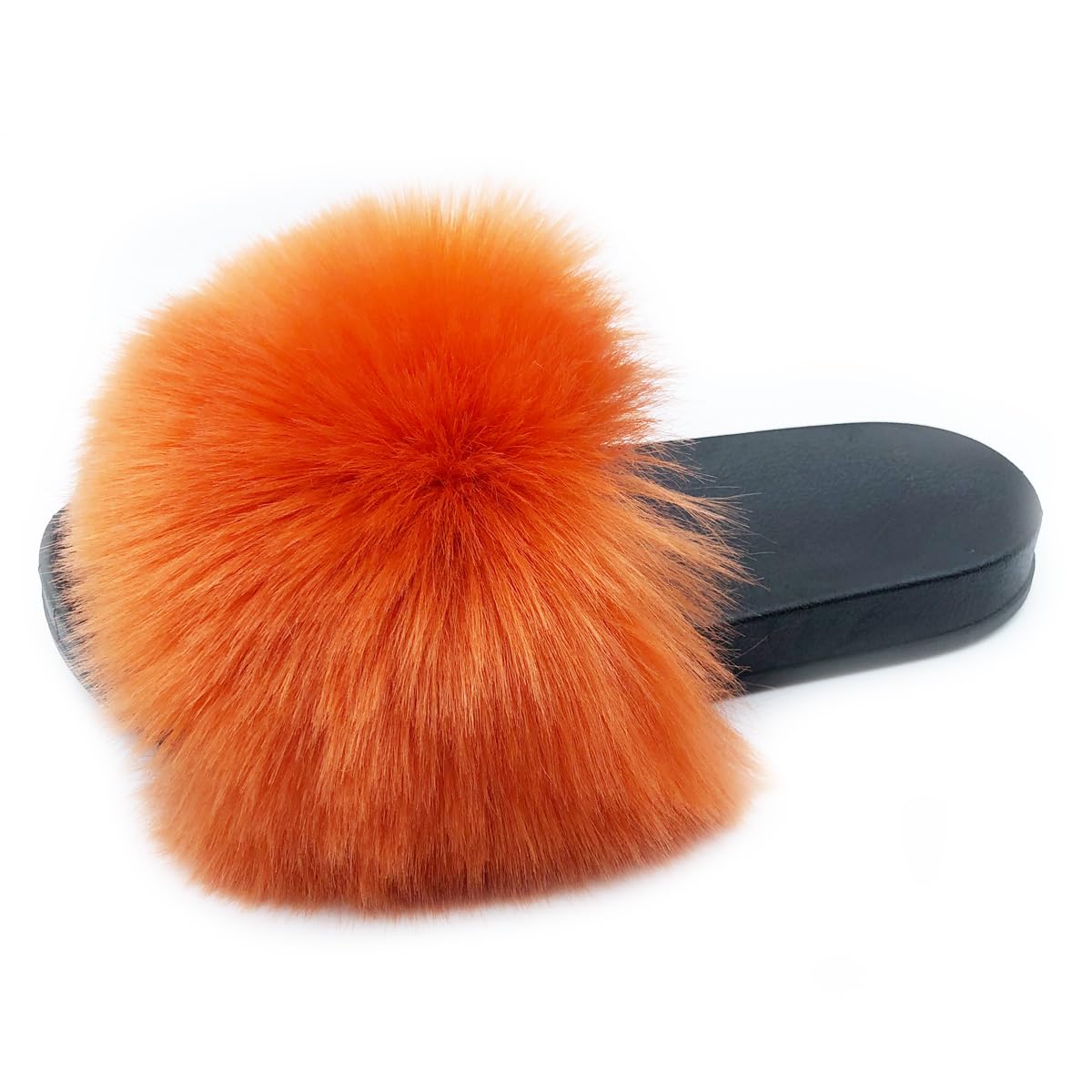 Unpafcxddyig Women Faux Fox Fur Slippers Feather Vegan Leather Open Toe Slip On Sandals