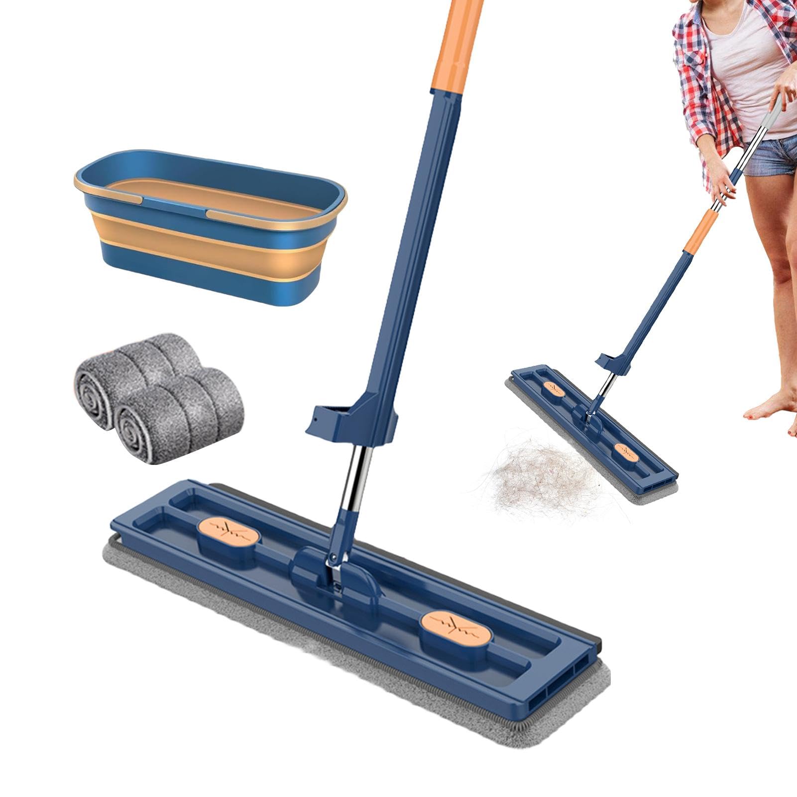 Mopa grande de microfibra, fregona de cabeza plana, limpieza en húmedo y | polvo - de cocina para baño con 2 almohadillas de microfibra reutilizables para cocina, madera dura