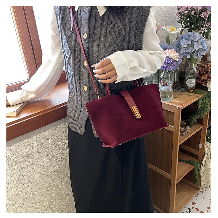 Bolsos tote de ante color burdeos para mujer – Bolso de otoño 2024, bolso marrón de trabajo con asas superiores miniatura 3
